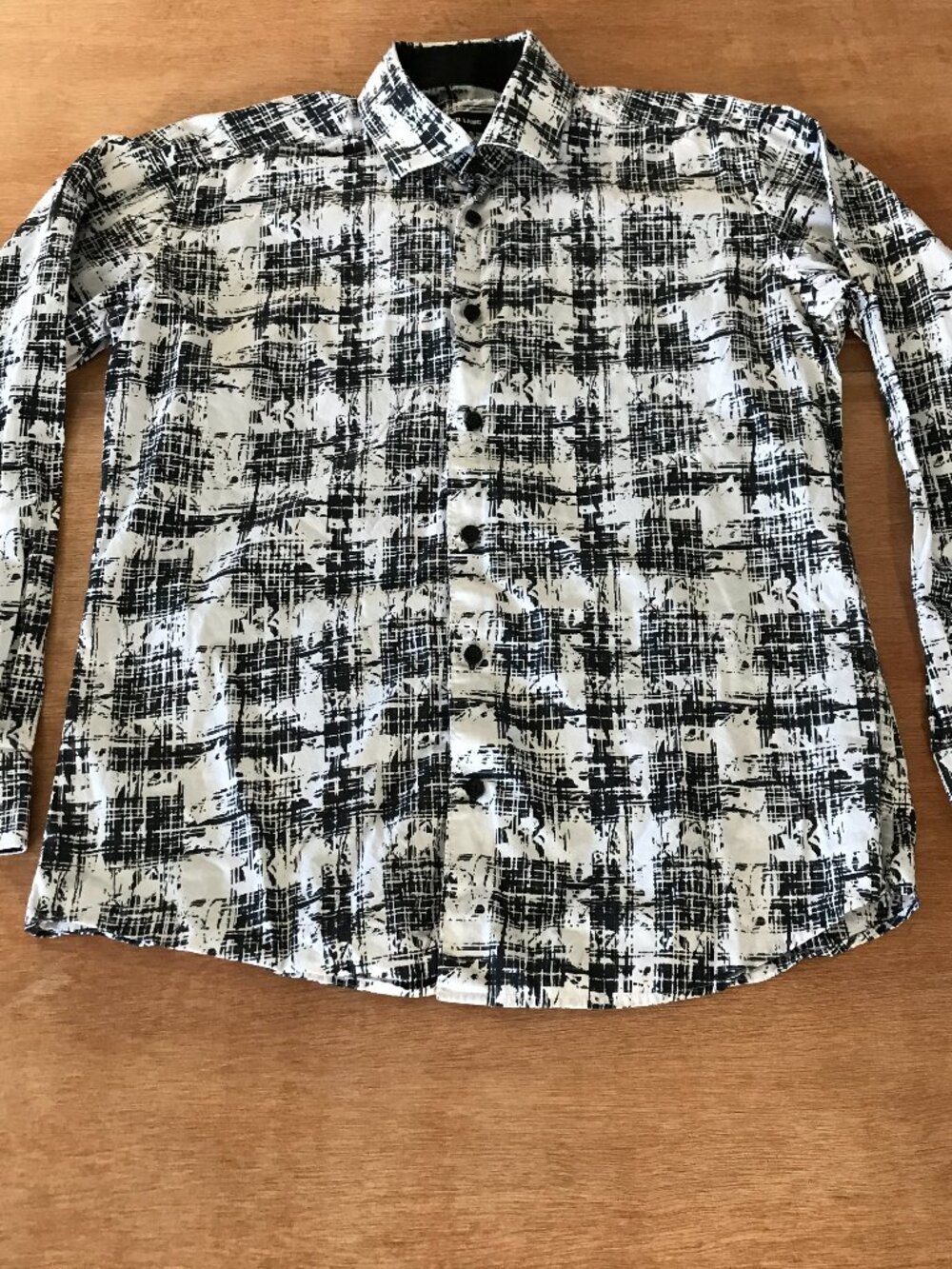 Jared Lang Dress Shirt Men M Black Geometric Abstract Button Up Long Sleeve